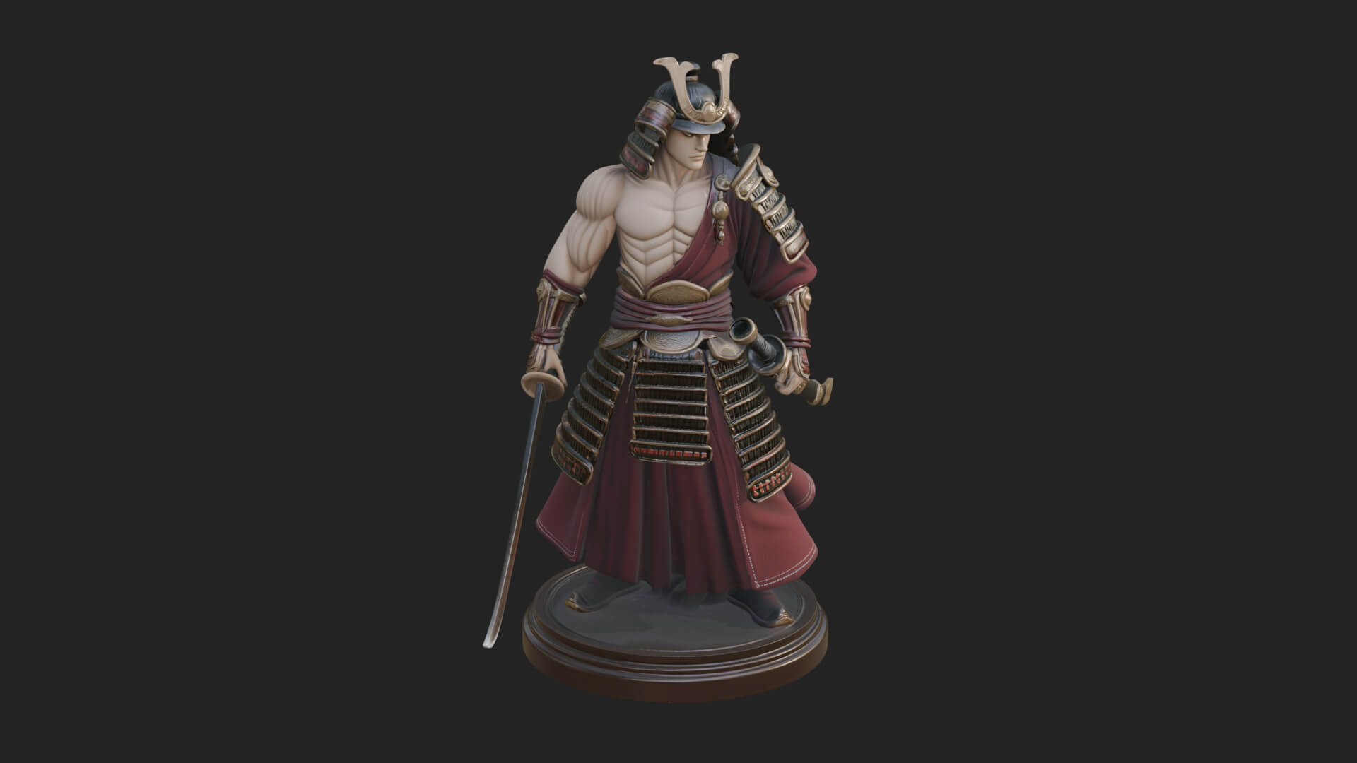 Standing Armored Samurai Statue Design 6 3D Print Model 3D Model