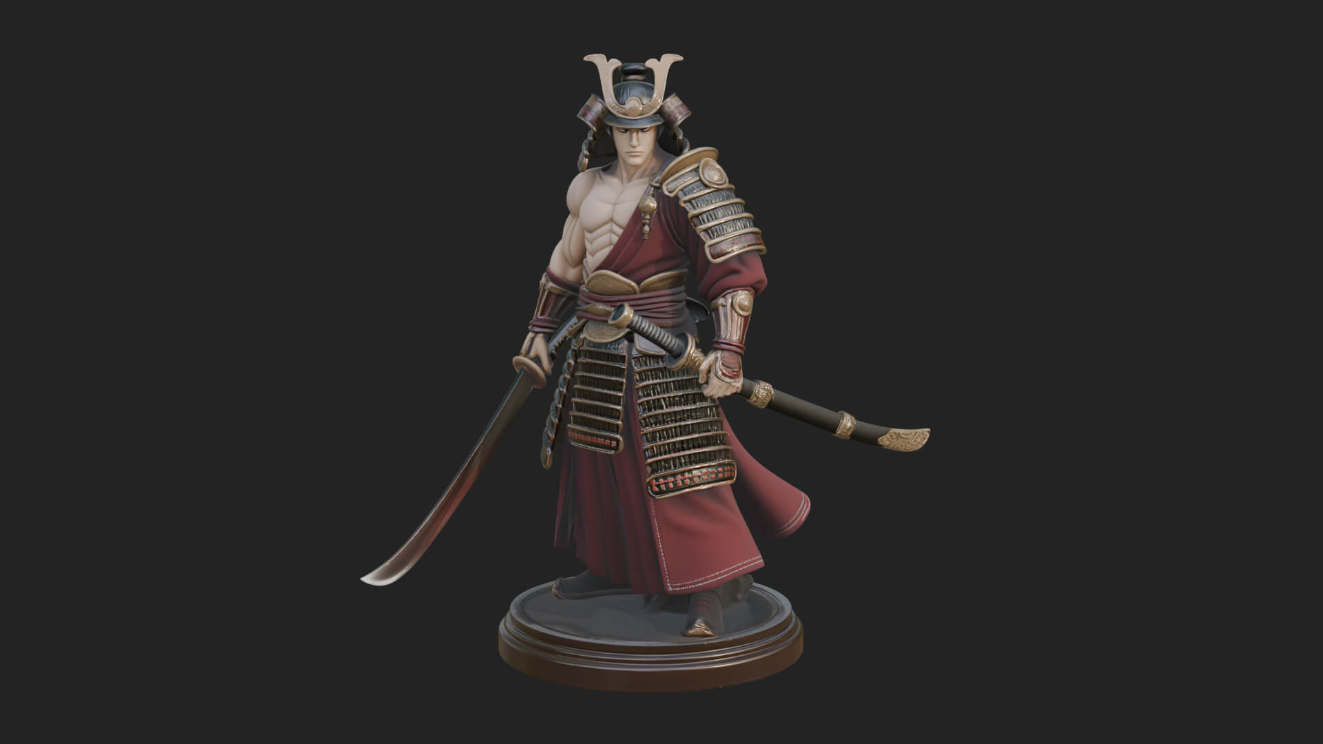 Standing Armored Samurai Statue Design 6 3D Print Model 3D Model
