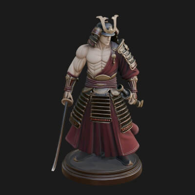 Standing Armored Samurai Statue Design 6 3D Print Model