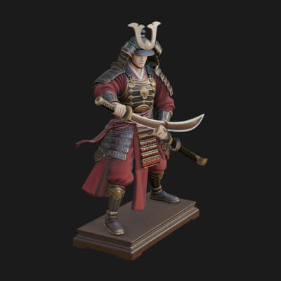 Standing Armored Samurai Statue Design 7 3D Print Model