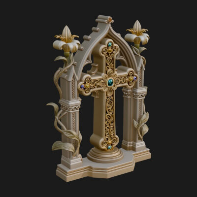 Standing Gem Cross Model Design 18 3D Print Model