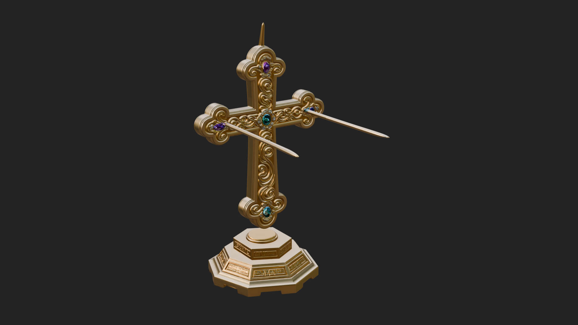 Standing Gem Cross Model Design 4 3D Print Model 3D Model