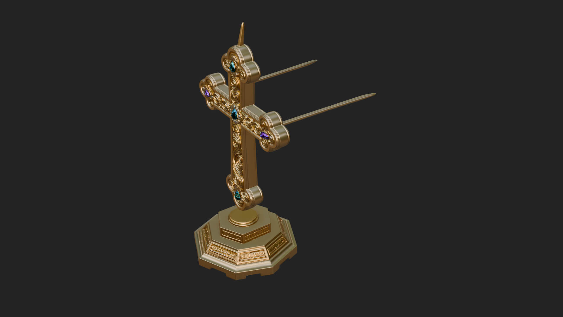 Standing Gem Cross Model Design 4 3D Print Model 3D Model