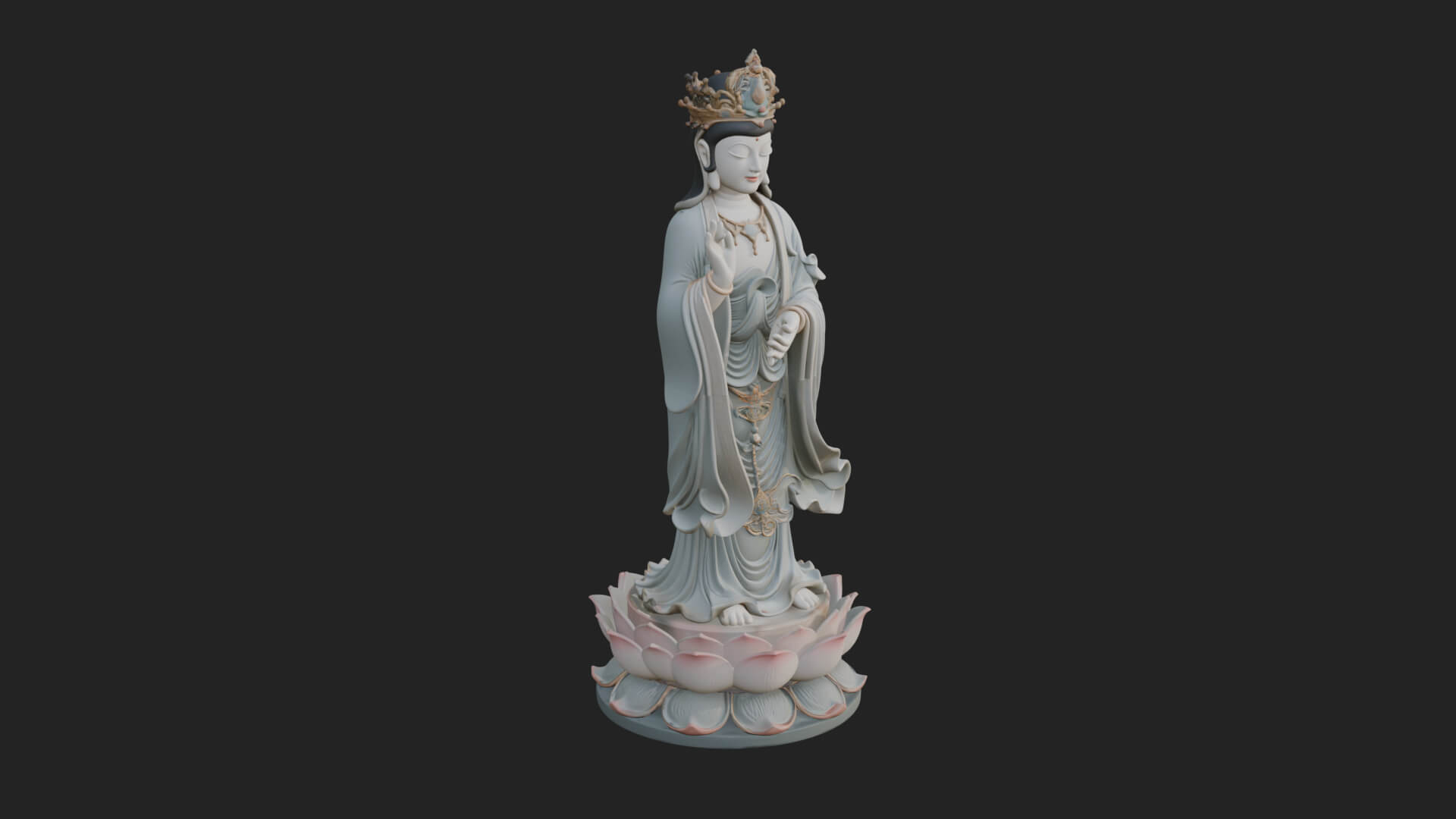 Standing Guanyin on Lotus Statue Design 4 3D Print Model 3D Model