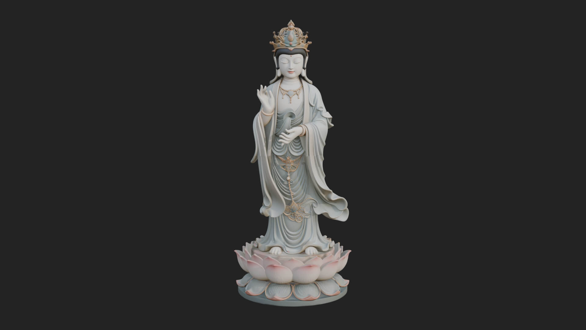 Standing Guanyin on Lotus Statue Design 4 3D Print Model 3D Model
