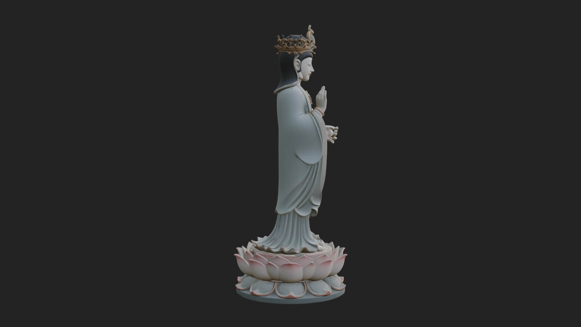 Standing Guanyin on Lotus Statue Design 4 3D Print Model 3D Model