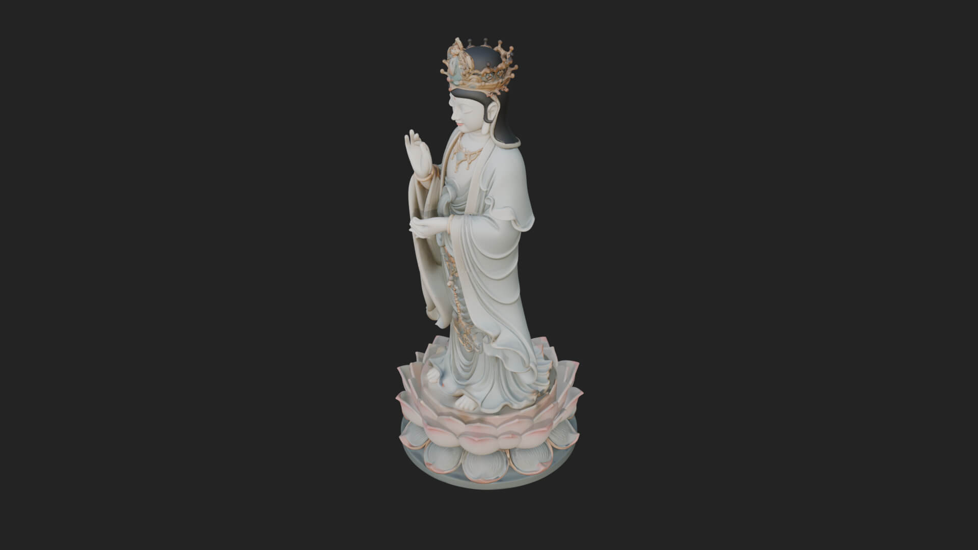 Standing Guanyin on Lotus Statue Design 4 3D Print Model 3D Model