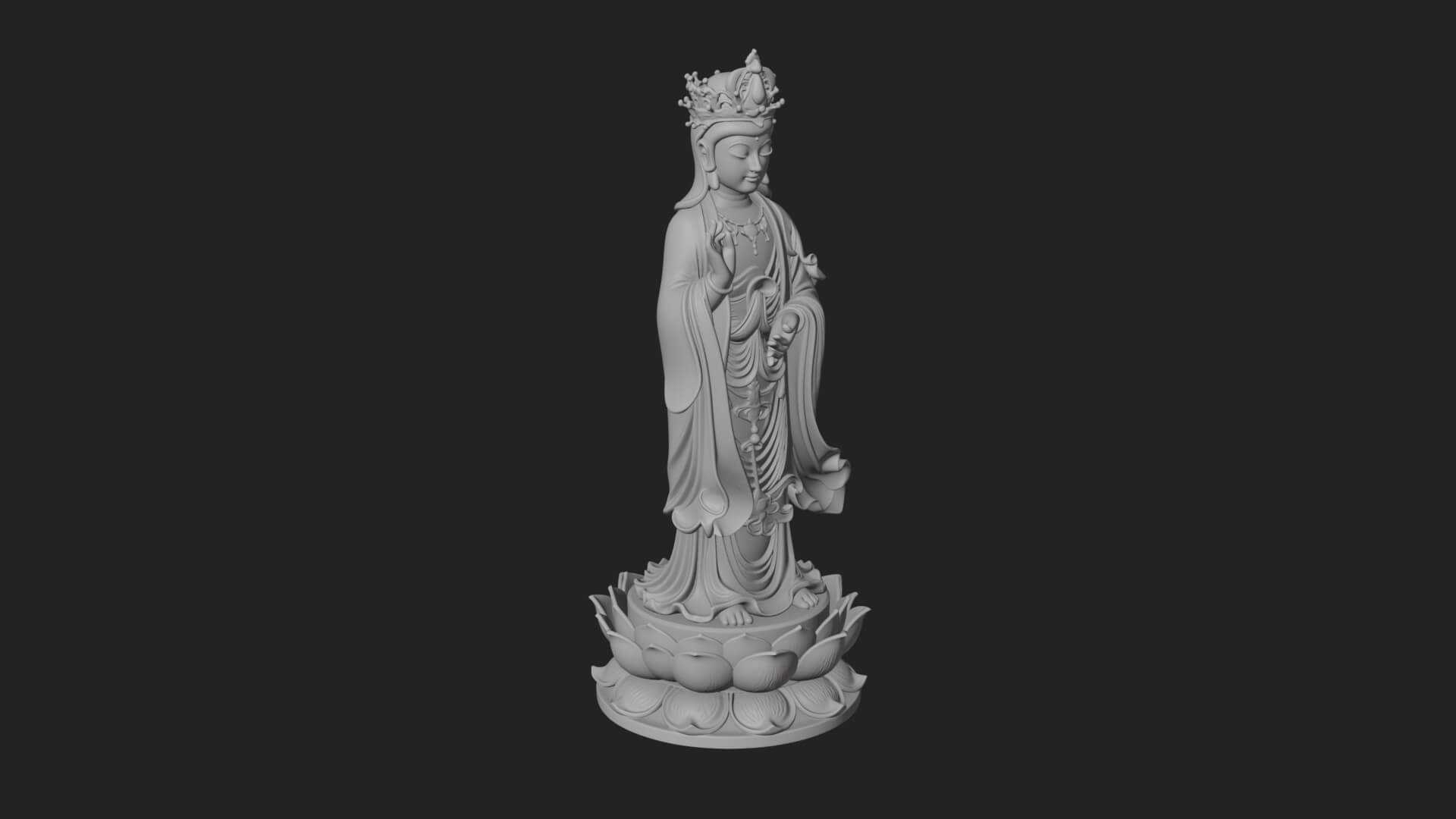 Standing Guanyin on Lotus Statue Design 4 3D Print Model 3D Model