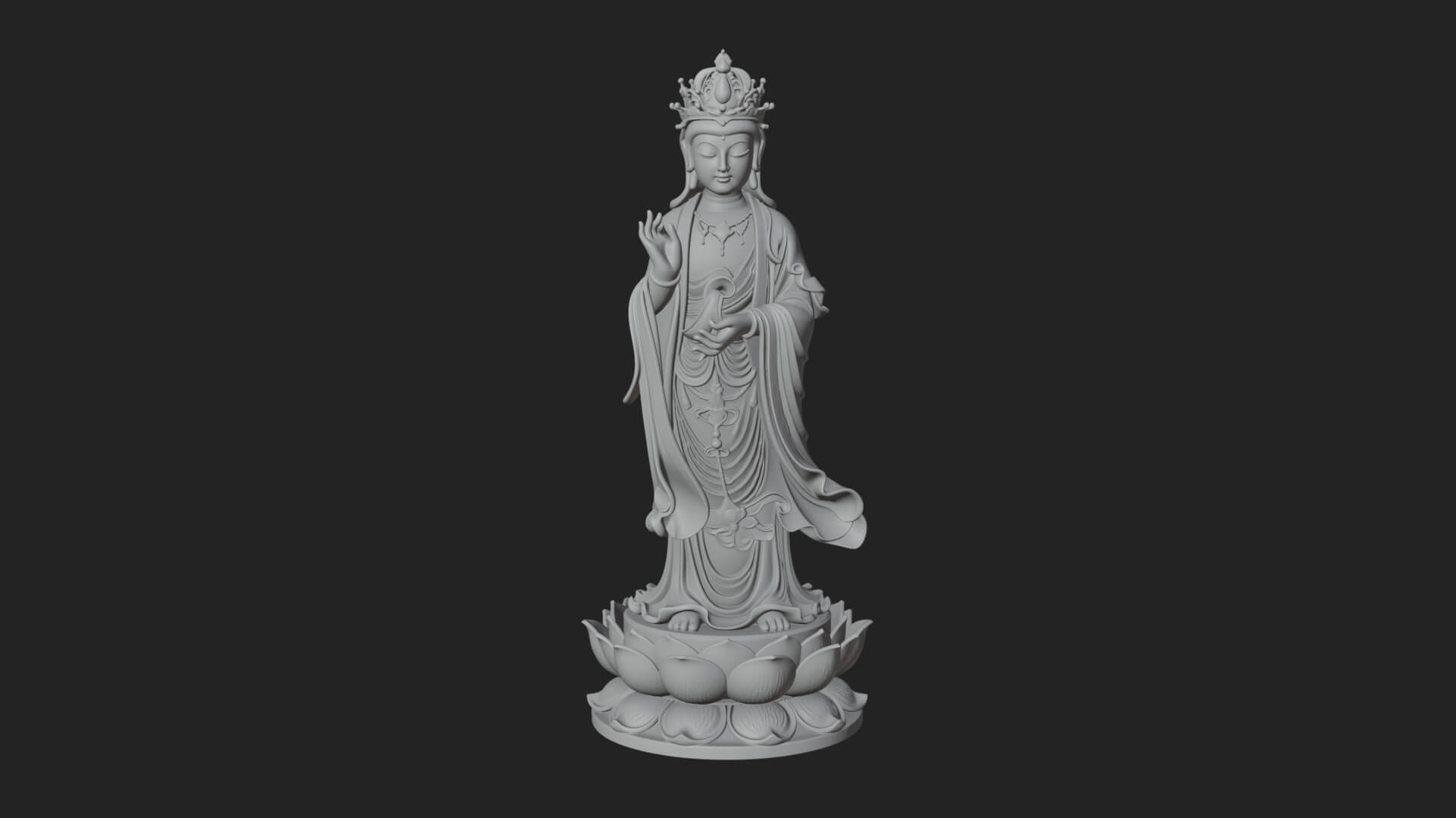 Standing Guanyin on Lotus Statue Design 4 3D Print Model 3D Model