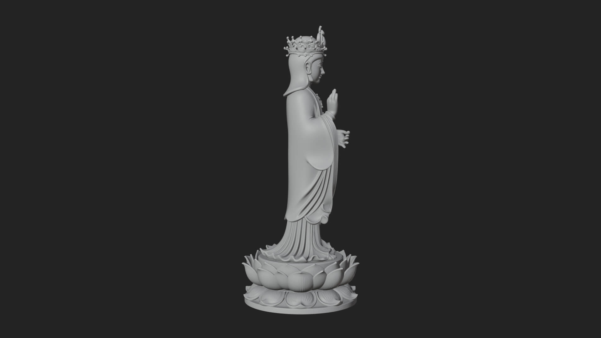 Standing Guanyin on Lotus Statue Design 4 3D Print Model 3D Model