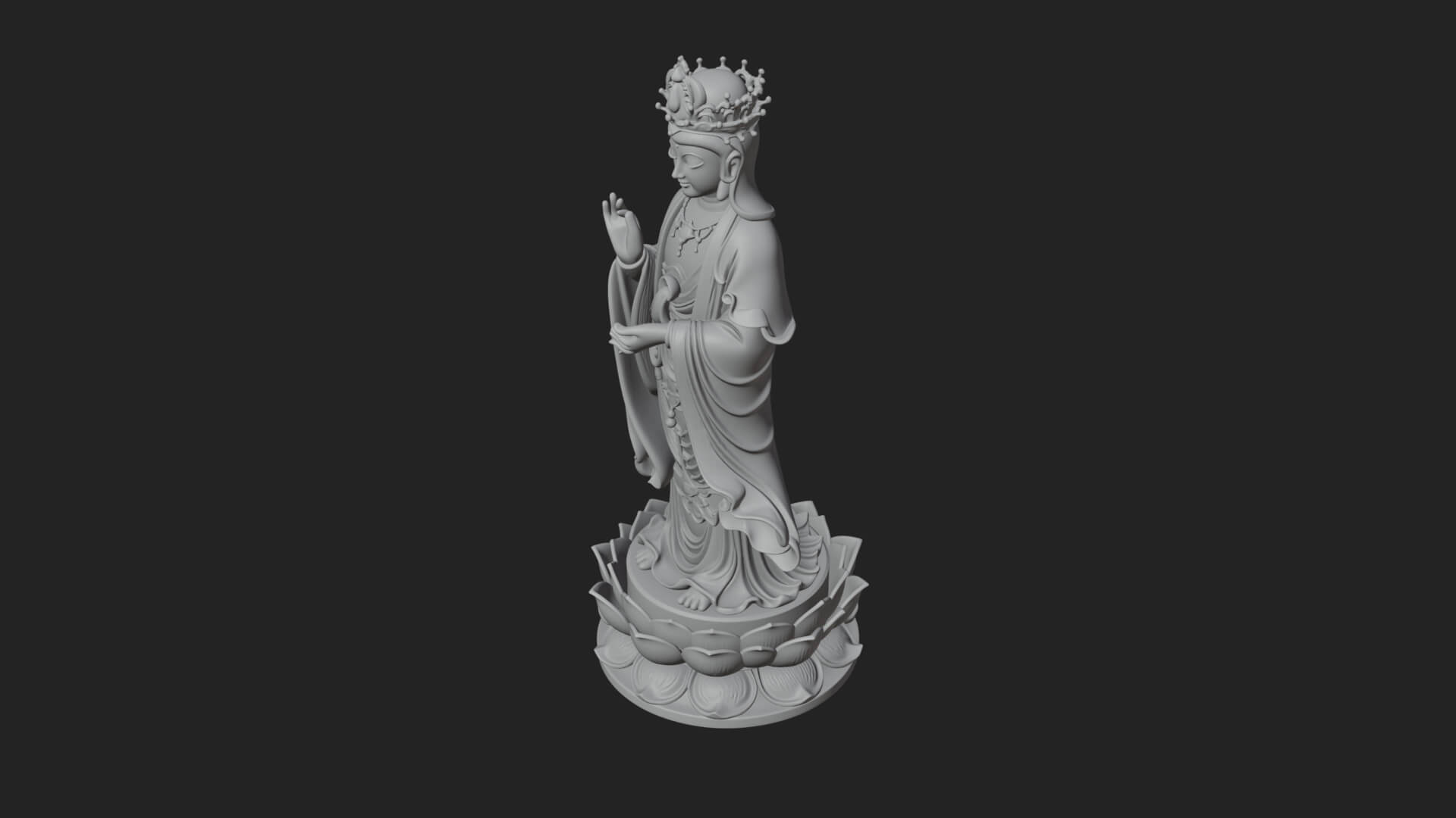 Standing Guanyin on Lotus Statue Design 4 3D Print Model 3D Model