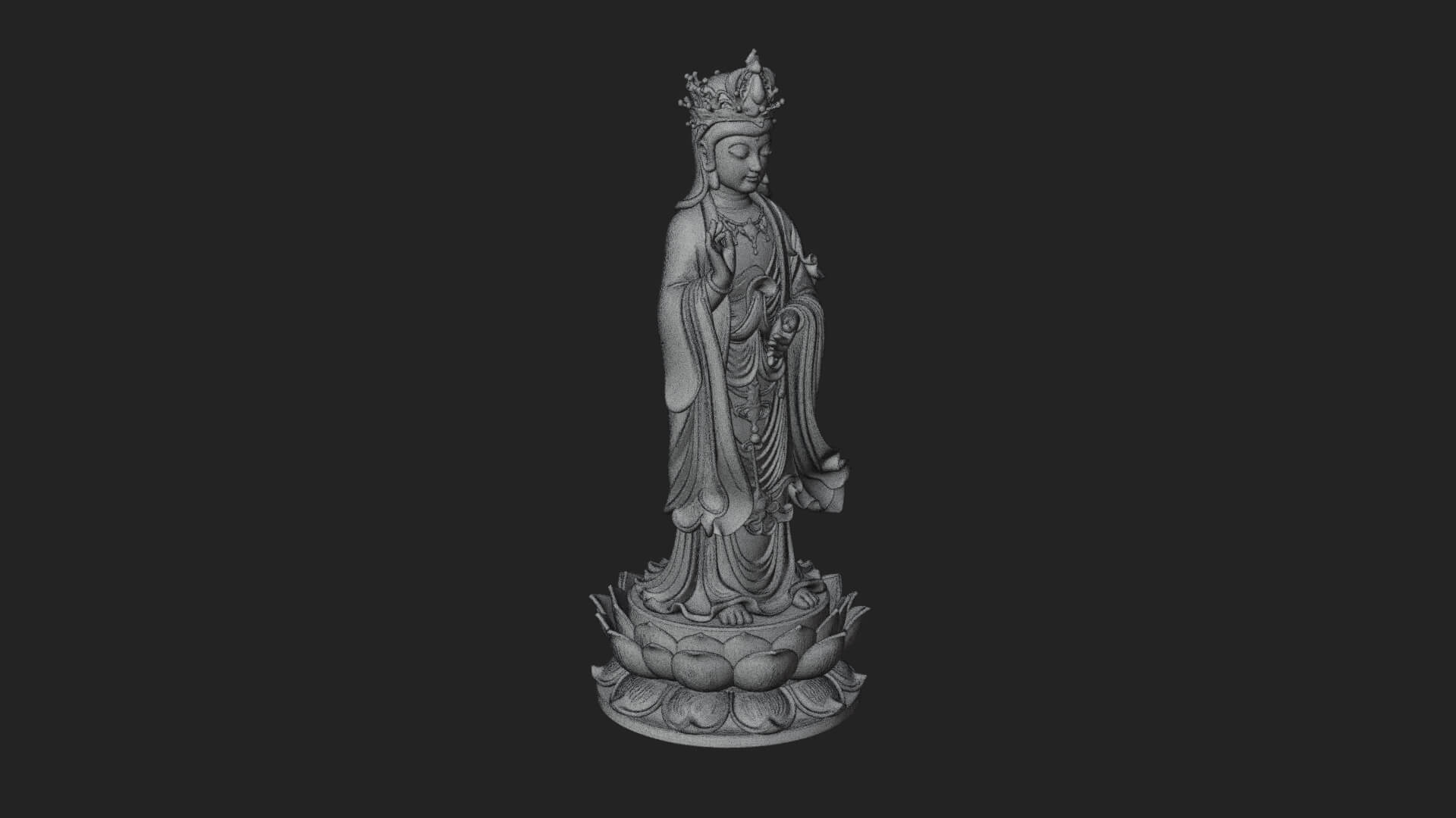 Standing Guanyin on Lotus Statue Design 4 3D Print Model 3D Model
