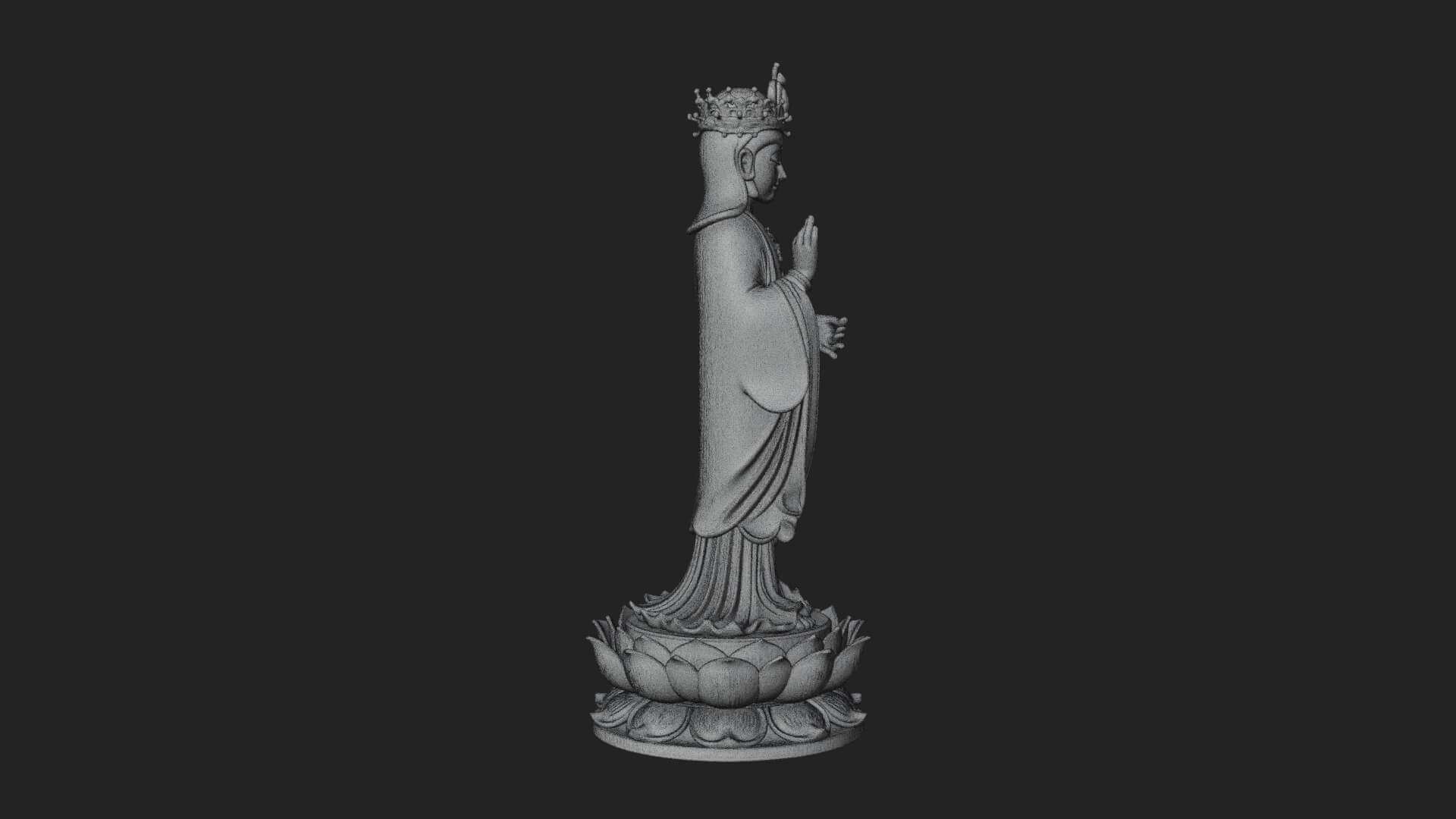 Standing Guanyin on Lotus Statue Design 4 3D Print Model 3D Model