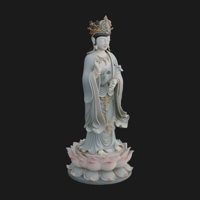 Standing Guanyin on Lotus Statue Design 4 3D Print Model