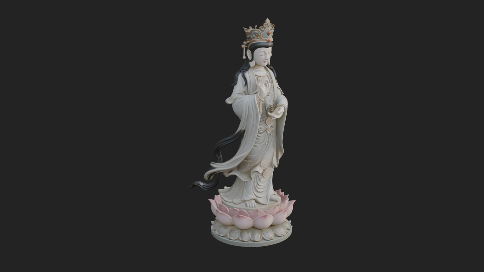 Standing Guanyin on Lotus Statue Design 5 3D Print Model 3D Model