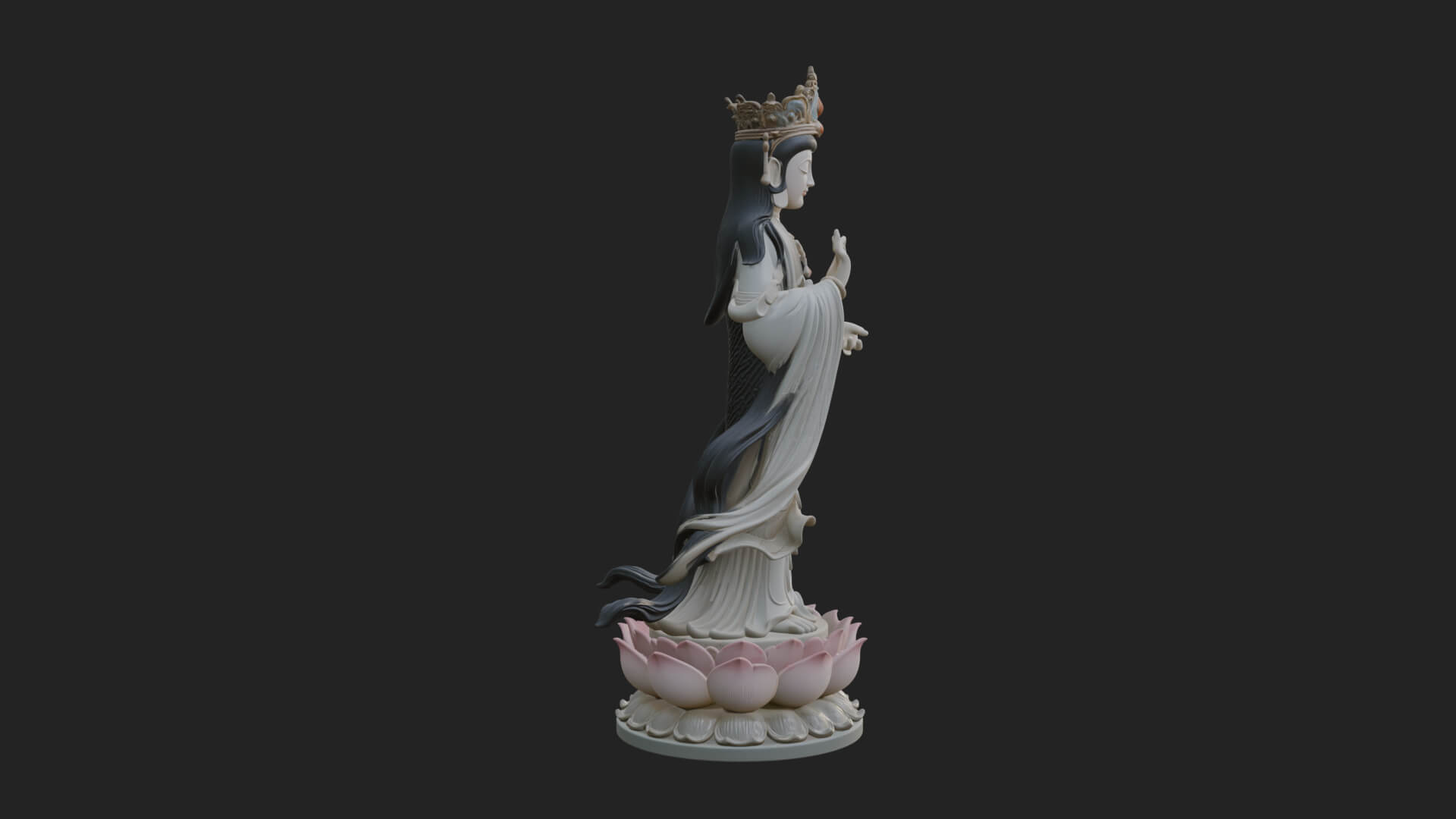 Standing Guanyin on Lotus Statue Design 5 3D Print Model 3D Model