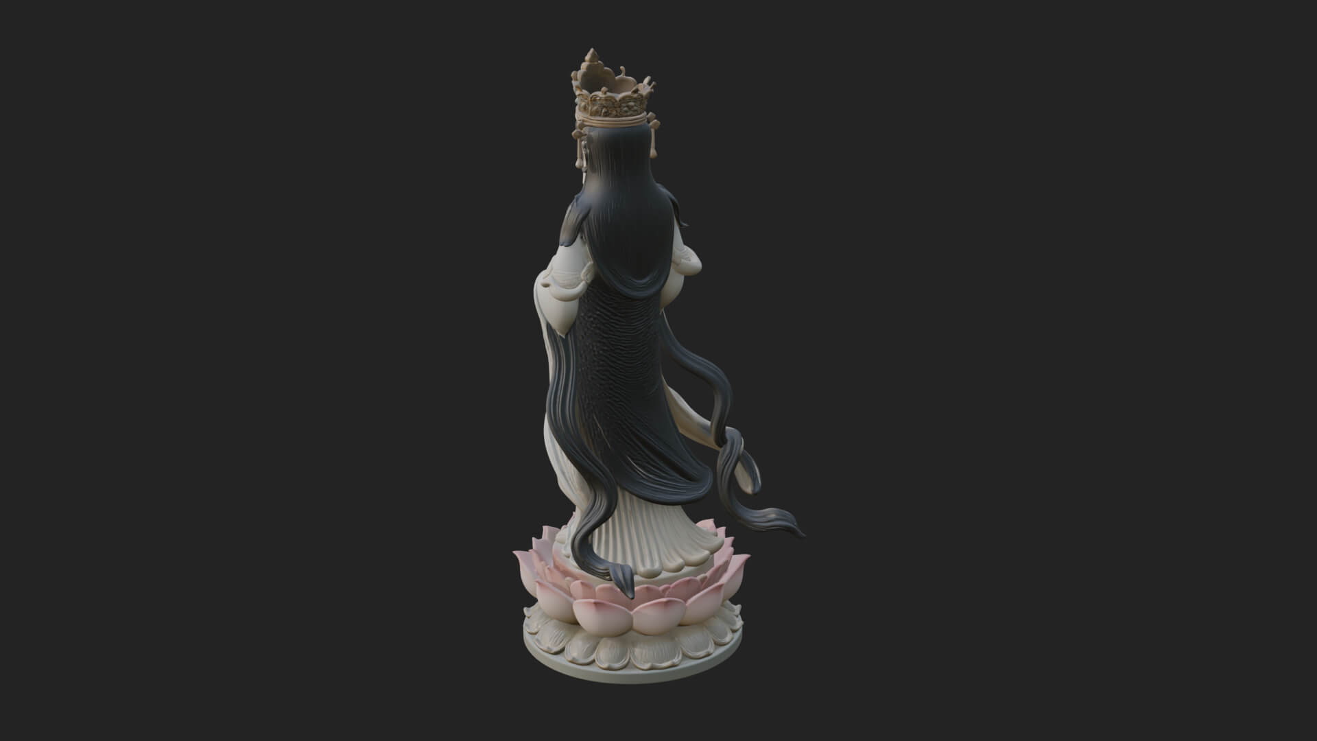 Standing Guanyin on Lotus Statue Design 5 3D Print Model 3D Model