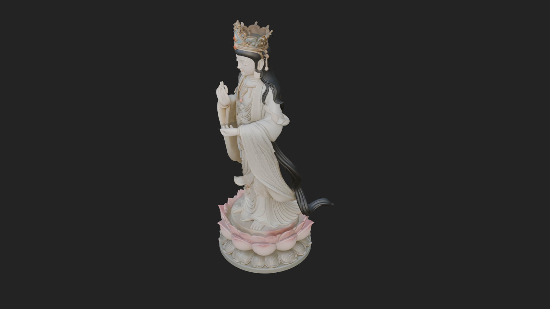 Standing Guanyin on Lotus Statue Design 5 3D Print Model 3D Model