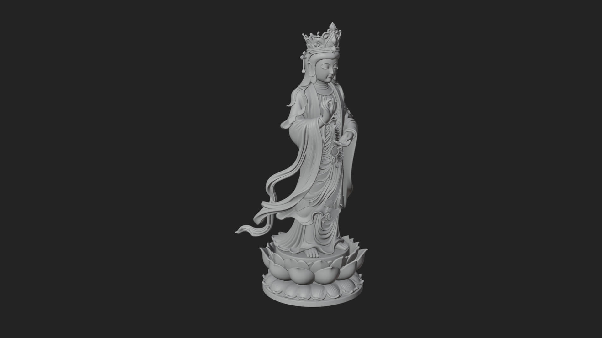 Standing Guanyin on Lotus Statue Design 5 3D Print Model 3D Model