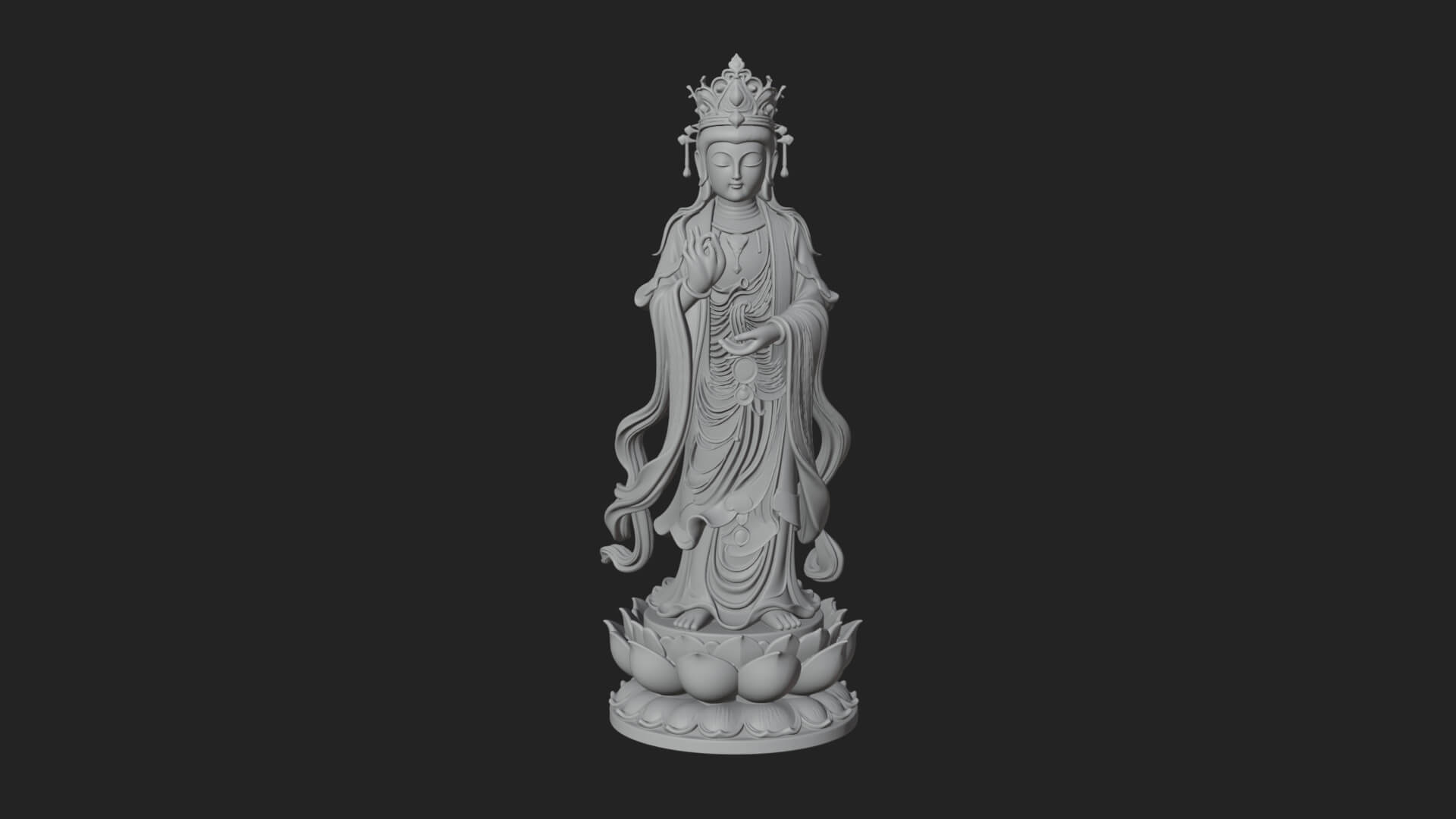 Standing Guanyin on Lotus Statue Design 5 3D Print Model 3D Model