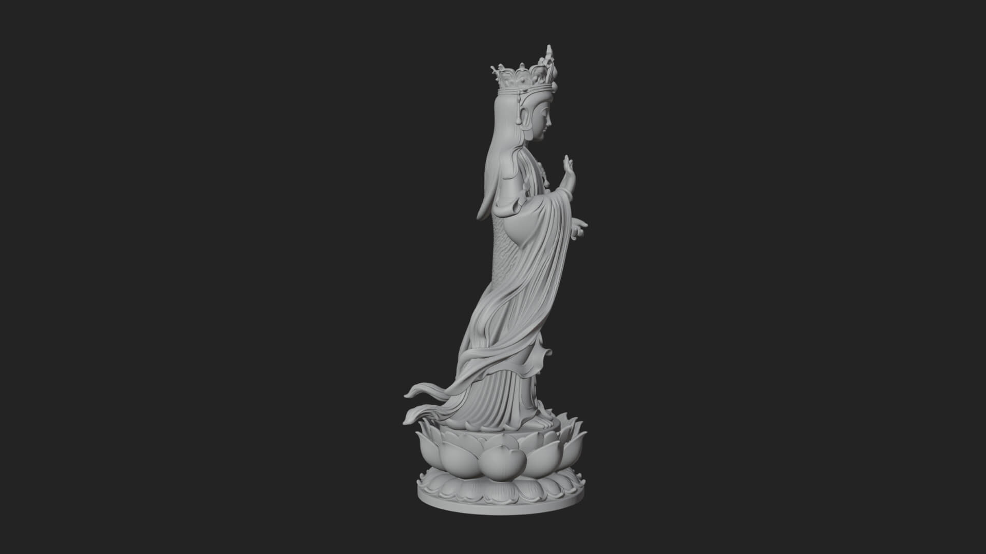Standing Guanyin on Lotus Statue Design 5 3D Print Model 3D Model
