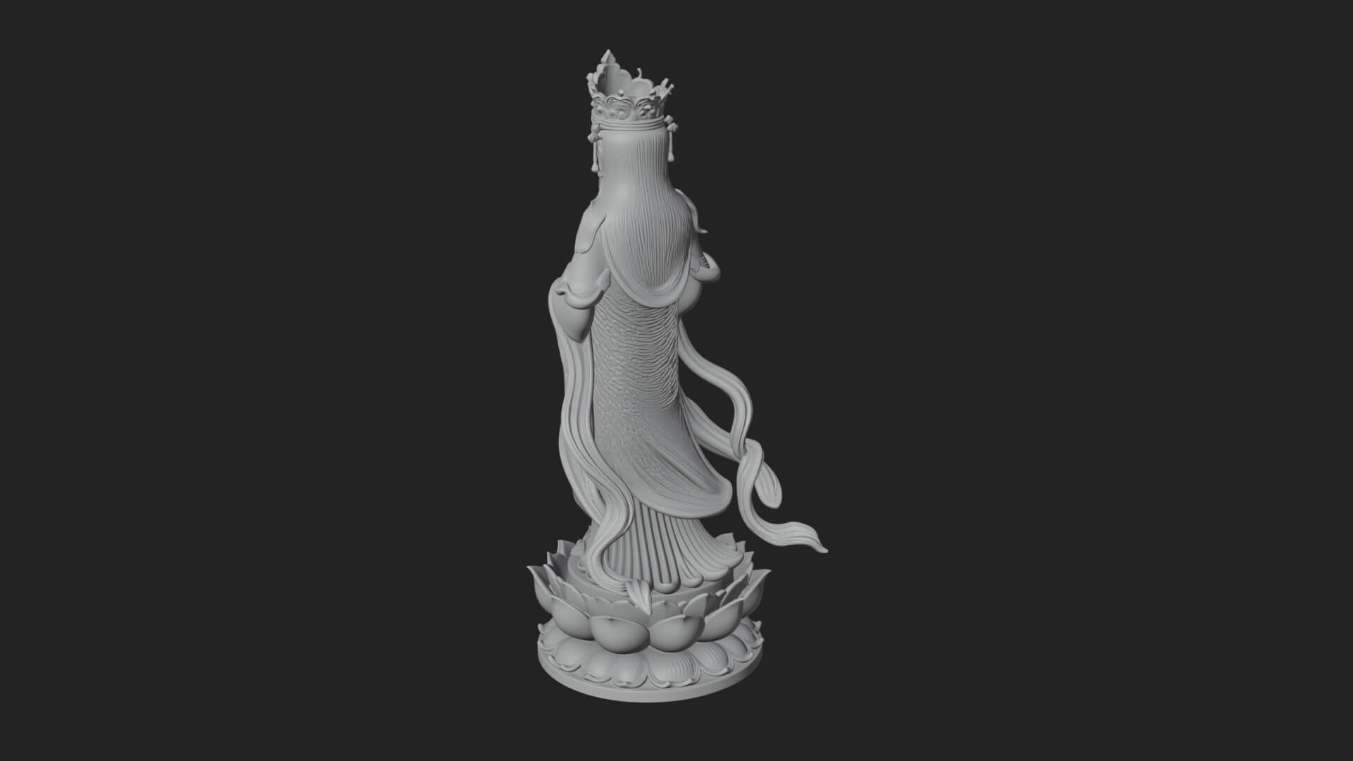 Standing Guanyin on Lotus Statue Design 5 3D Print Model 3D Model