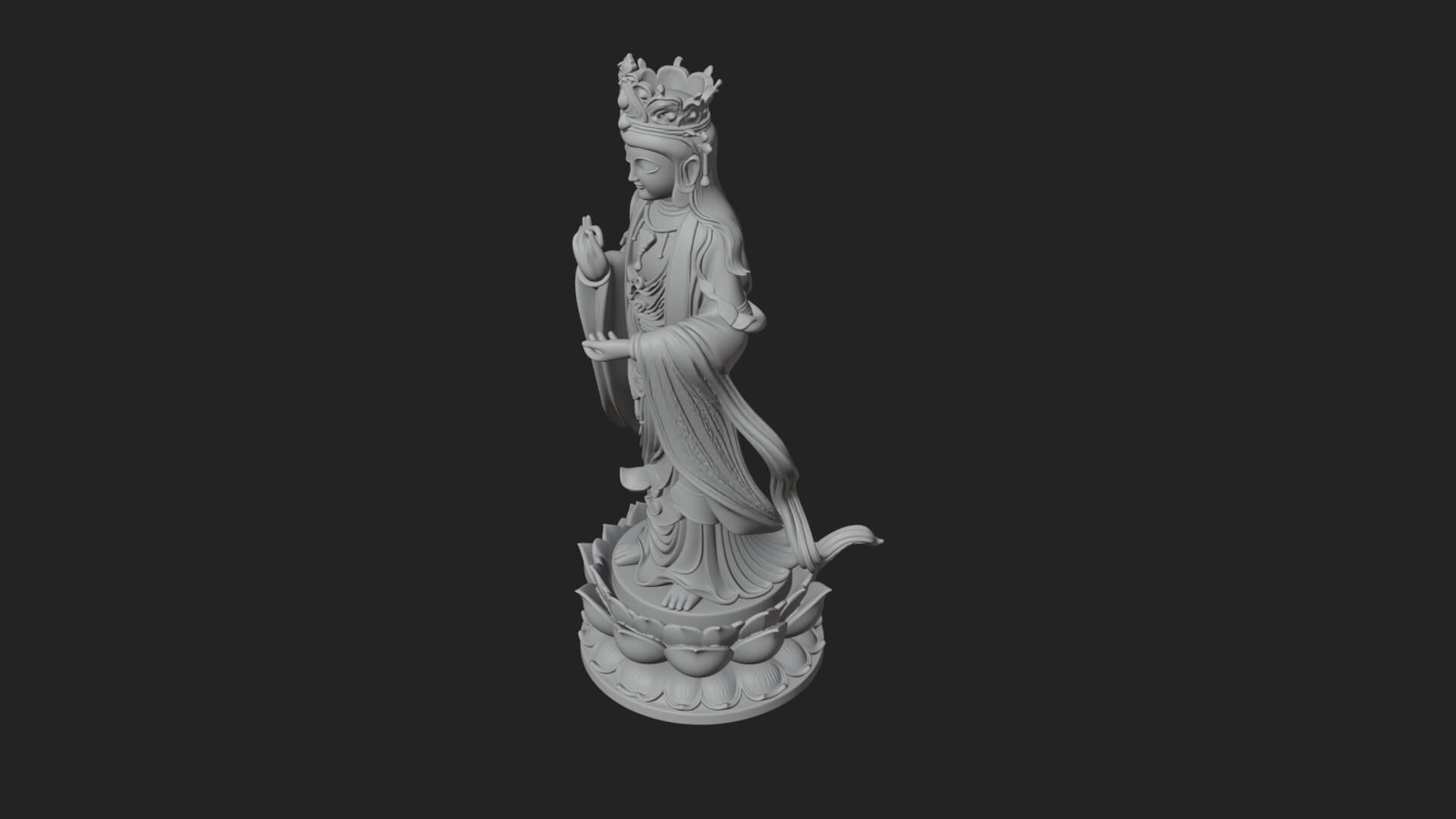 Standing Guanyin on Lotus Statue Design 5 3D Print Model 3D Model