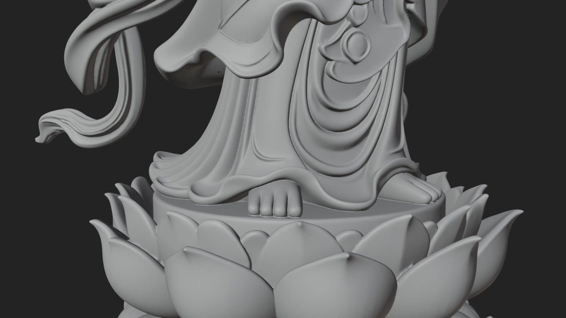 Standing Guanyin on Lotus Statue Design 5 3D Print Model 3D Model