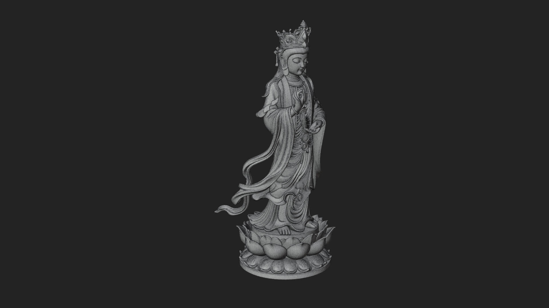 Standing Guanyin on Lotus Statue Design 5 3D Print Model 3D Model