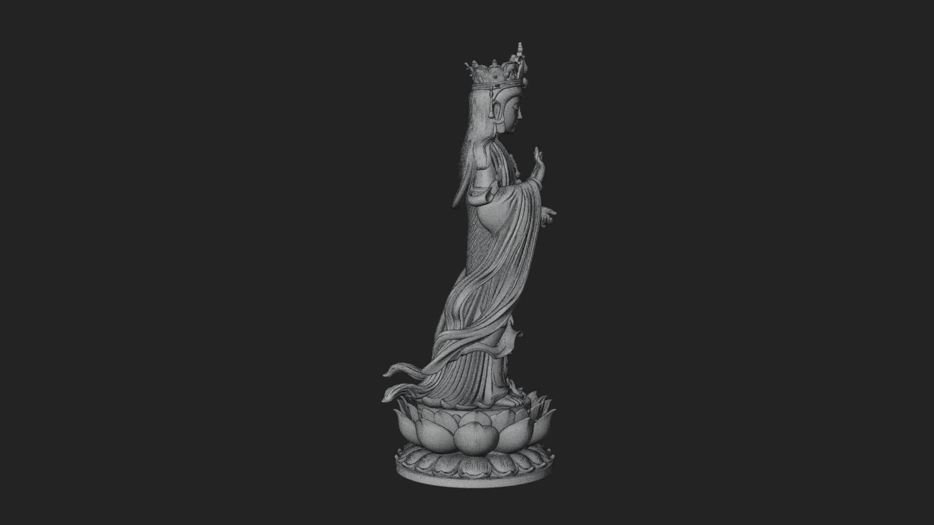 Standing Guanyin on Lotus Statue Design 5 3D Print Model 3D Model