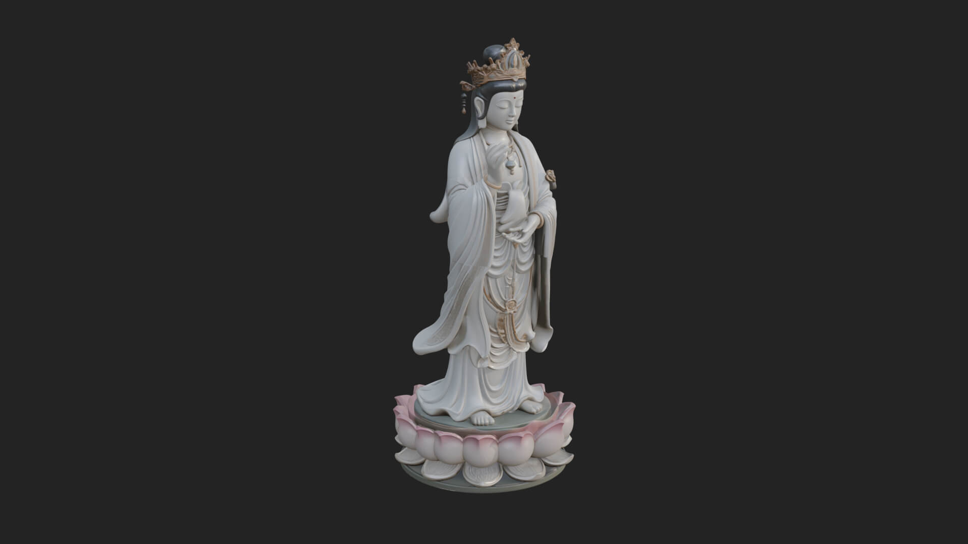 Standing Guanyin on Lotus Statue Design 6 3D Print Model 3D Model