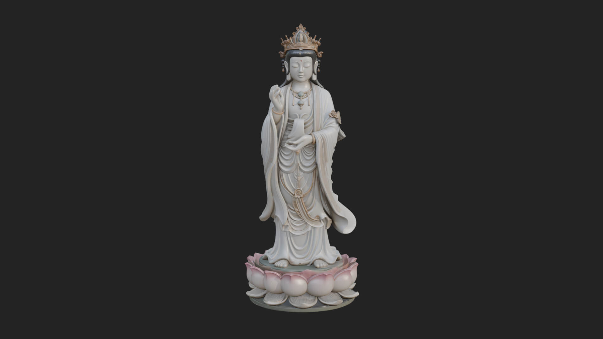 Standing Guanyin on Lotus Statue Design 6 3D Print Model 3D Model