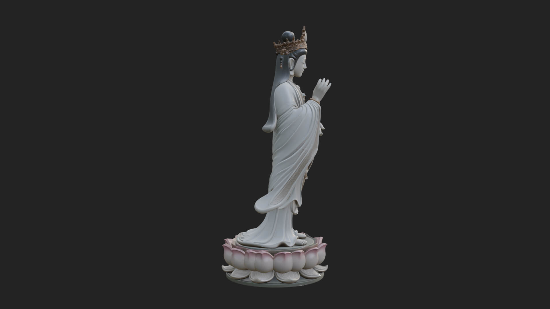 Standing Guanyin on Lotus Statue Design 6 3D Print Model 3D Model