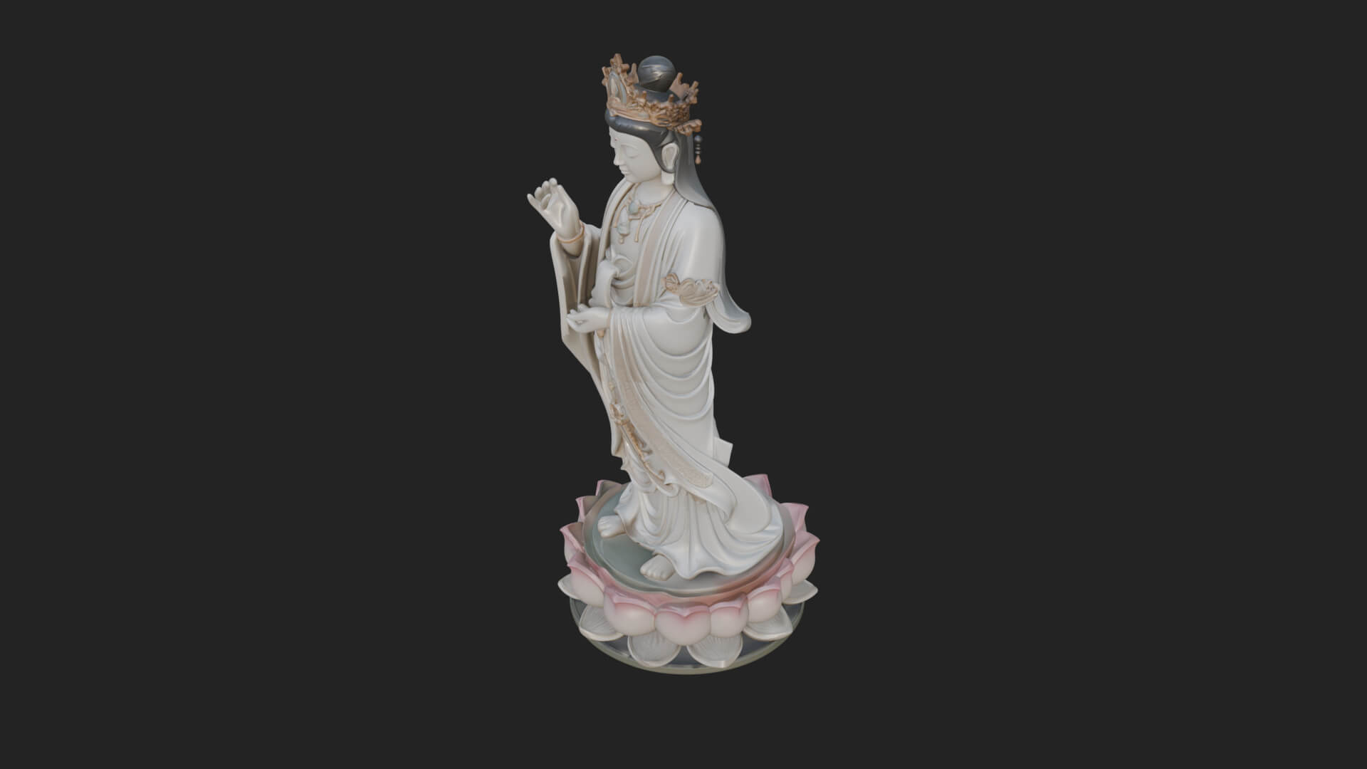 Standing Guanyin on Lotus Statue Design 6 3D Print Model 3D Model
