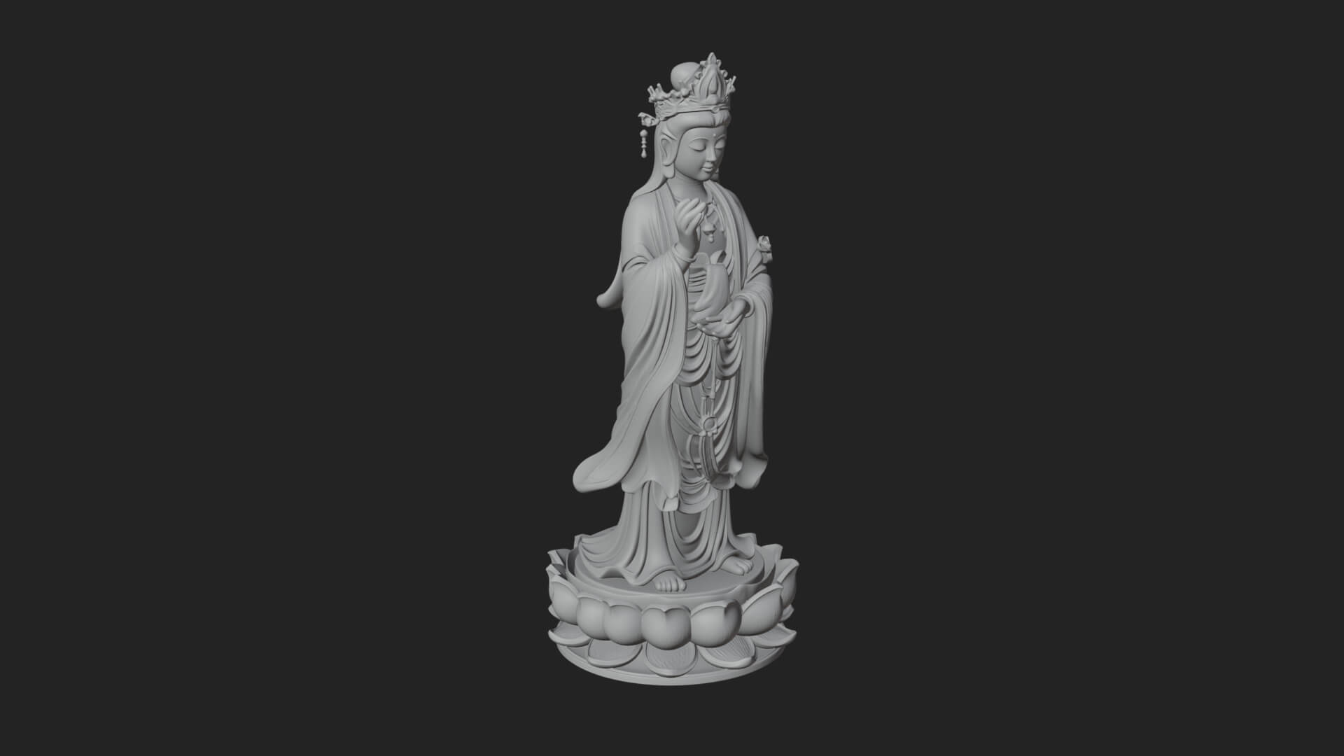 Standing Guanyin on Lotus Statue Design 6 3D Print Model 3D Model