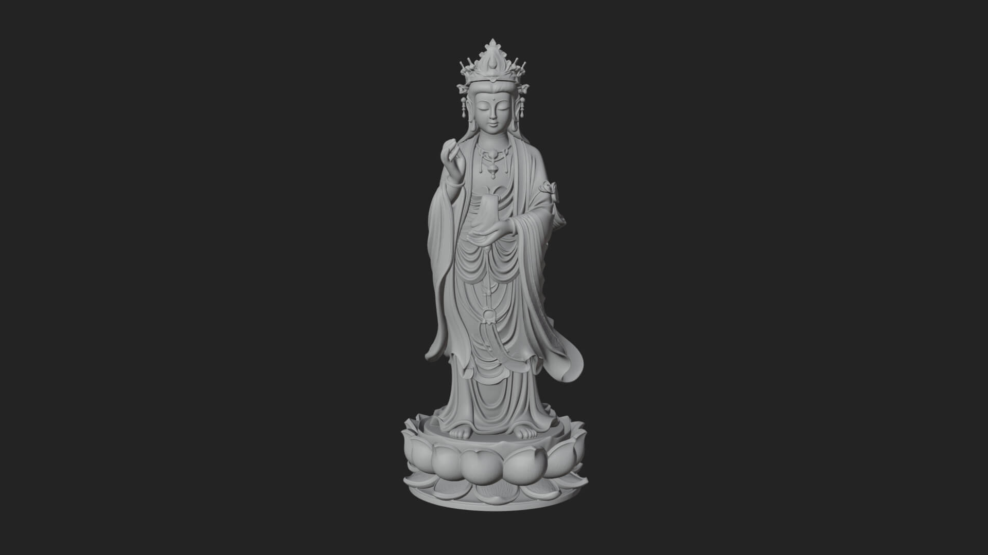 Standing Guanyin on Lotus Statue Design 6 3D Print Model 3D Model