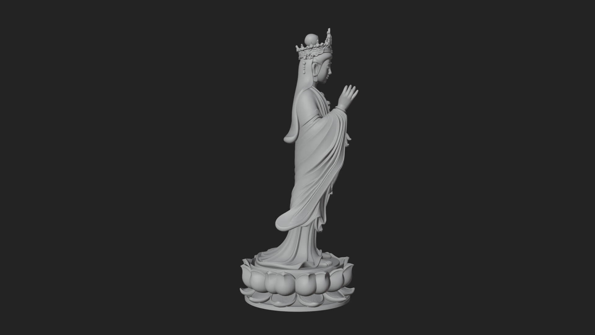 Standing Guanyin on Lotus Statue Design 6 3D Print Model 3D Model
