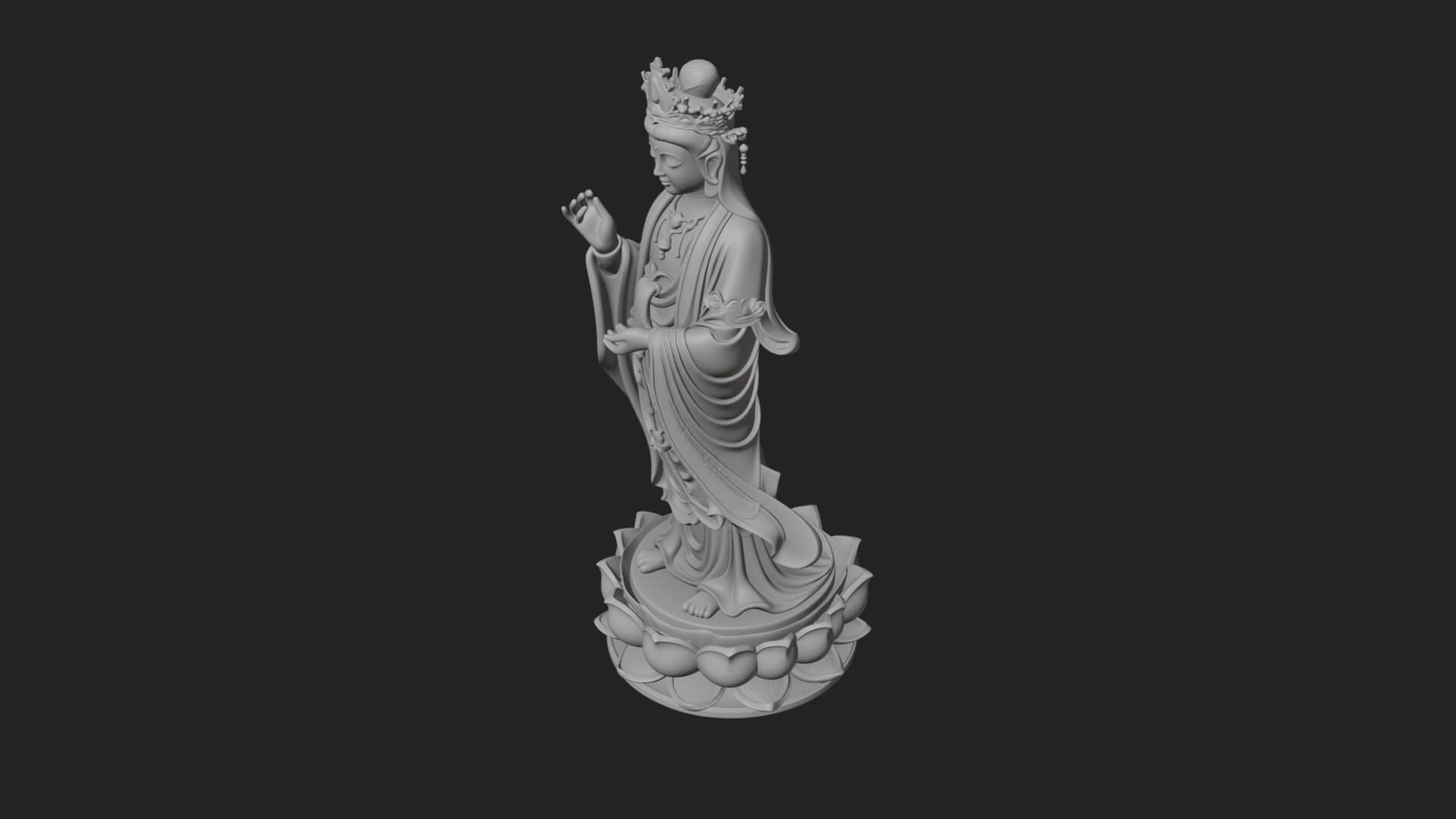 Standing Guanyin on Lotus Statue Design 6 3D Print Model 3D Model