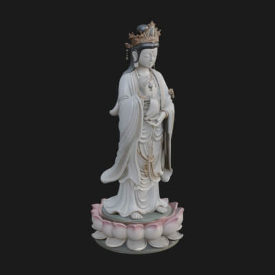 Standing Guanyin on Lotus Statue Design 6 3D Print Model