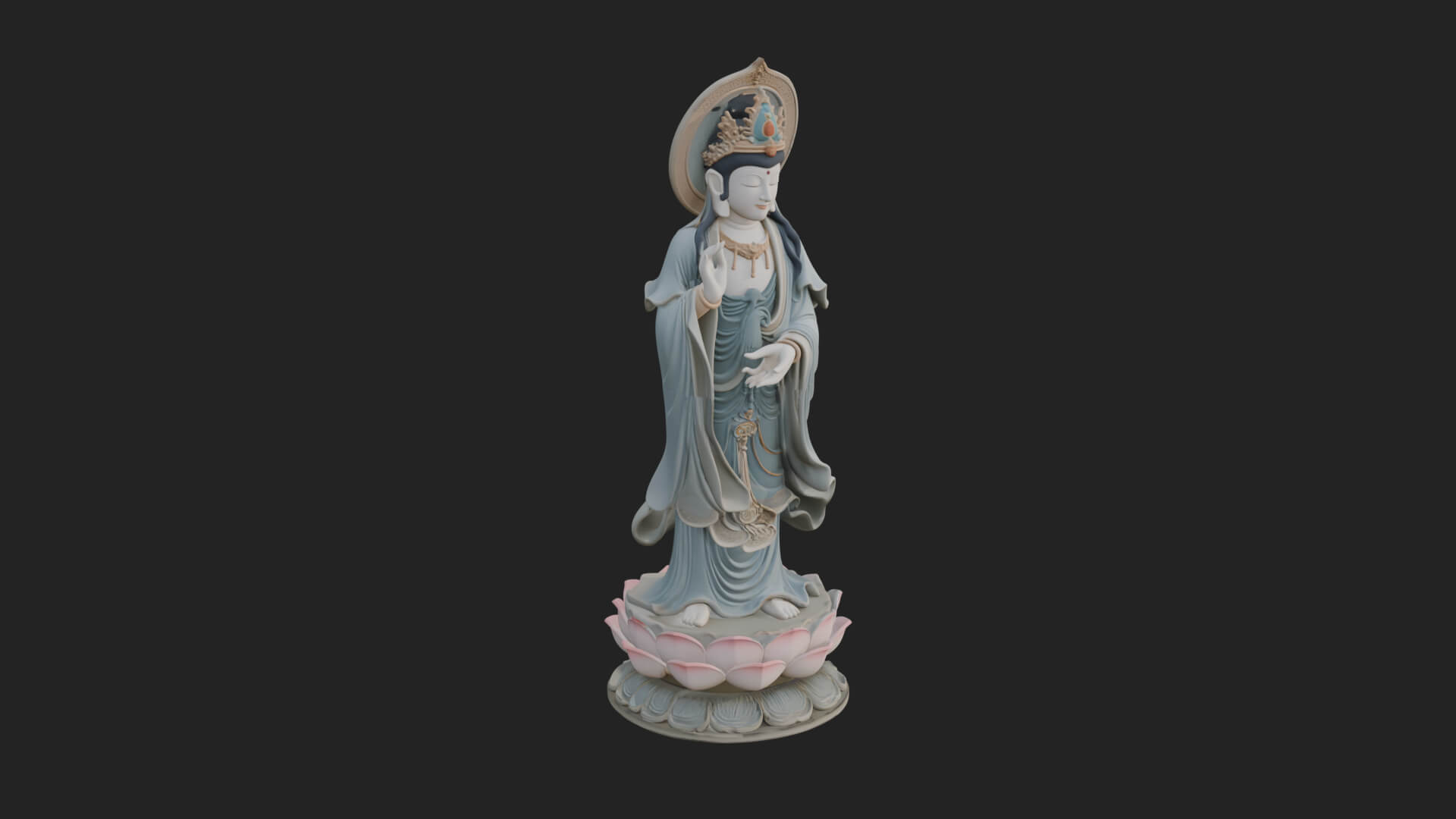 Standing Guanyin on Lotus Statue Design 7 3D Print Model 3D Model