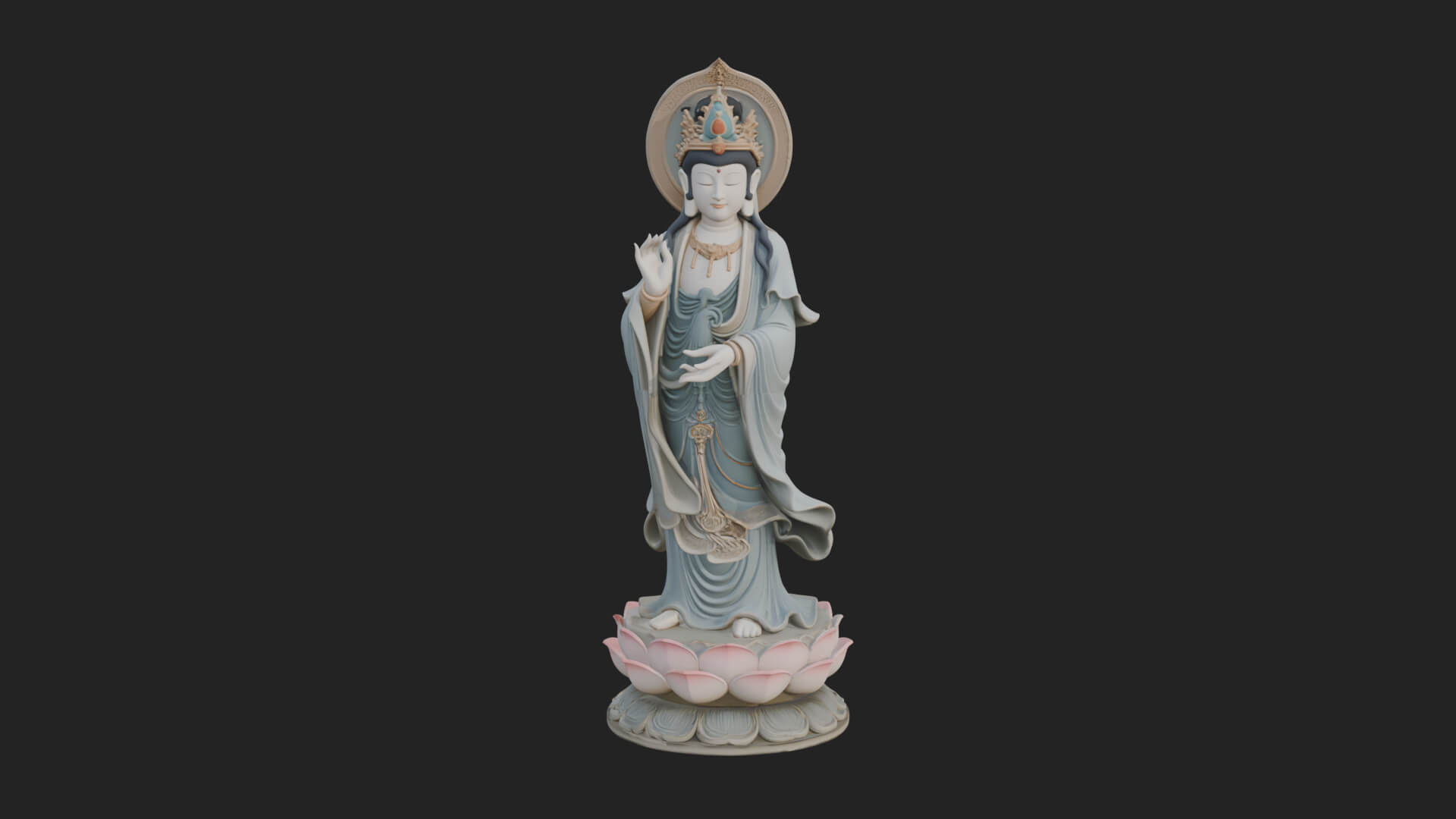 Standing Guanyin on Lotus Statue Design 7 3D Print Model 3D Model
