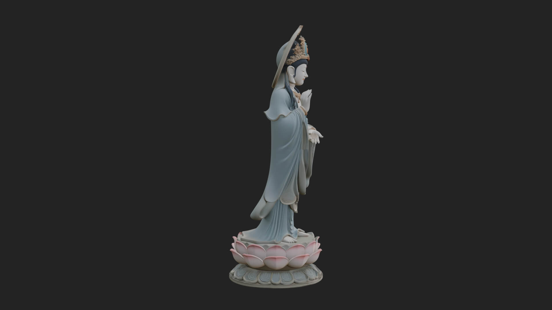 Standing Guanyin on Lotus Statue Design 7 3D Print Model 3D Model