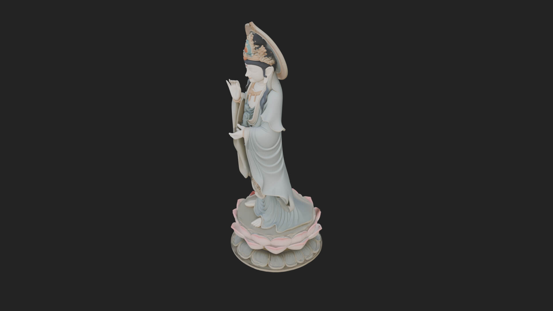 Standing Guanyin on Lotus Statue Design 7 3D Print Model 3D Model