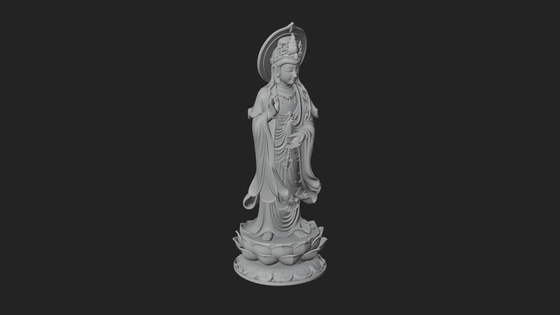 Standing Guanyin on Lotus Statue Design 7 3D Print Model 3D Model