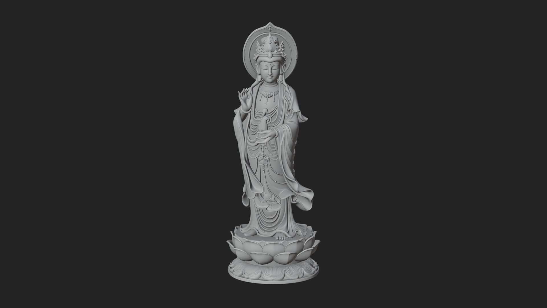 Standing Guanyin on Lotus Statue Design 7 3D Print Model 3D Model