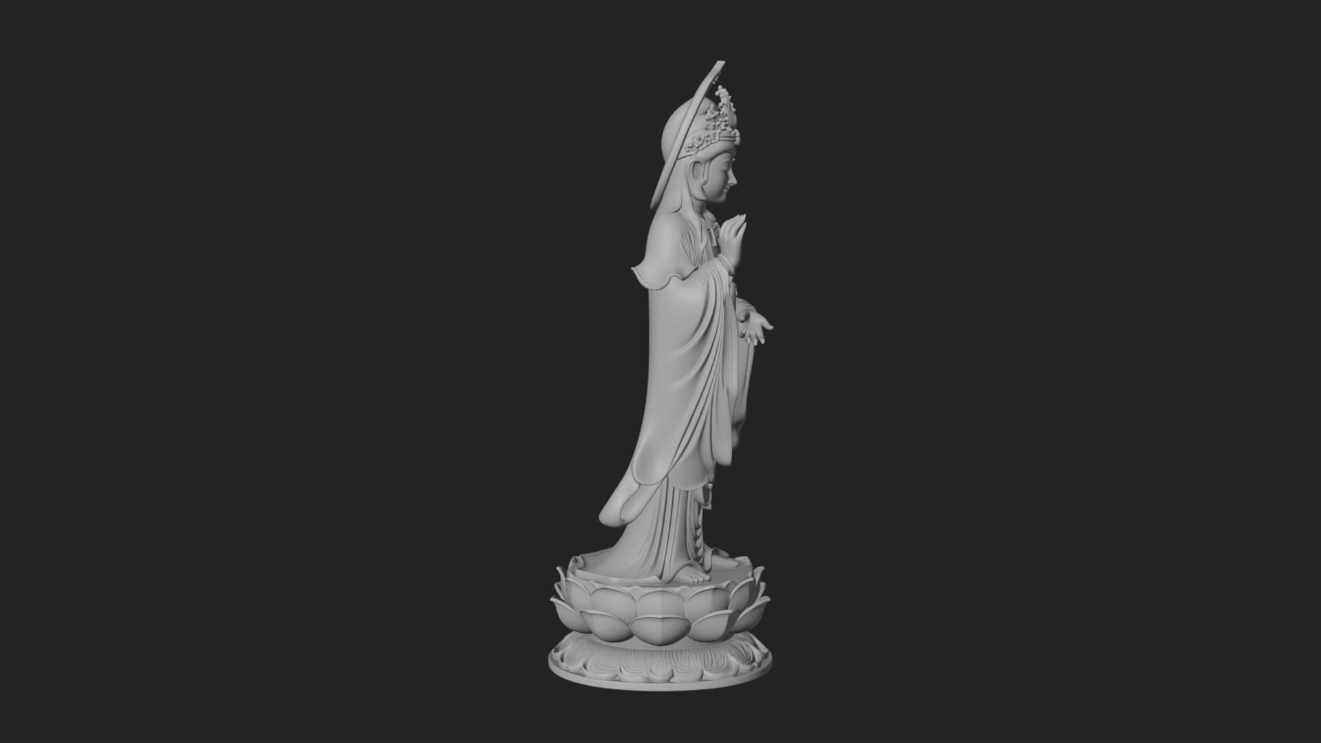 Standing Guanyin on Lotus Statue Design 7 3D Print Model 3D Model