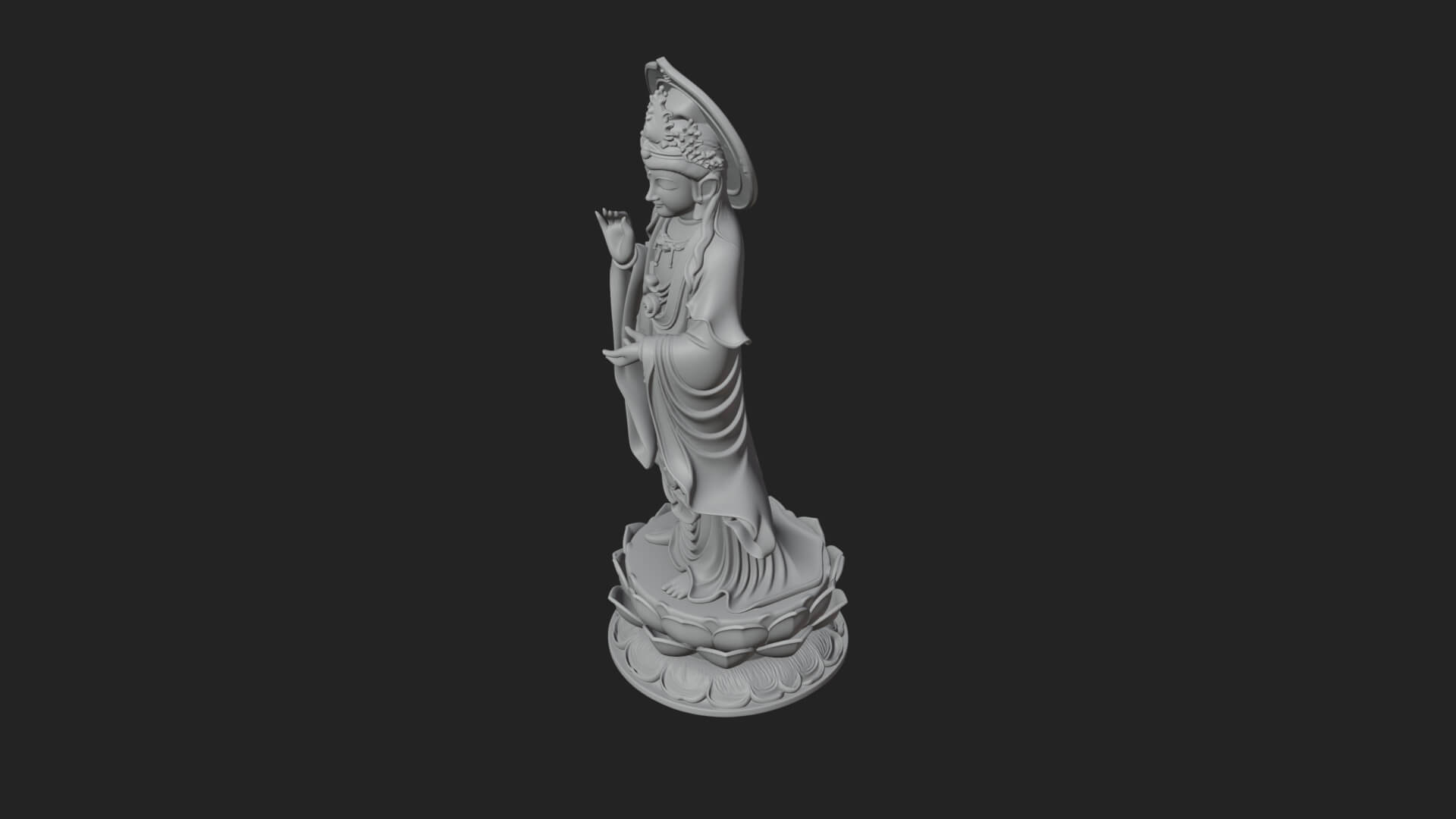 Standing Guanyin on Lotus Statue Design 7 3D Print Model 3D Model