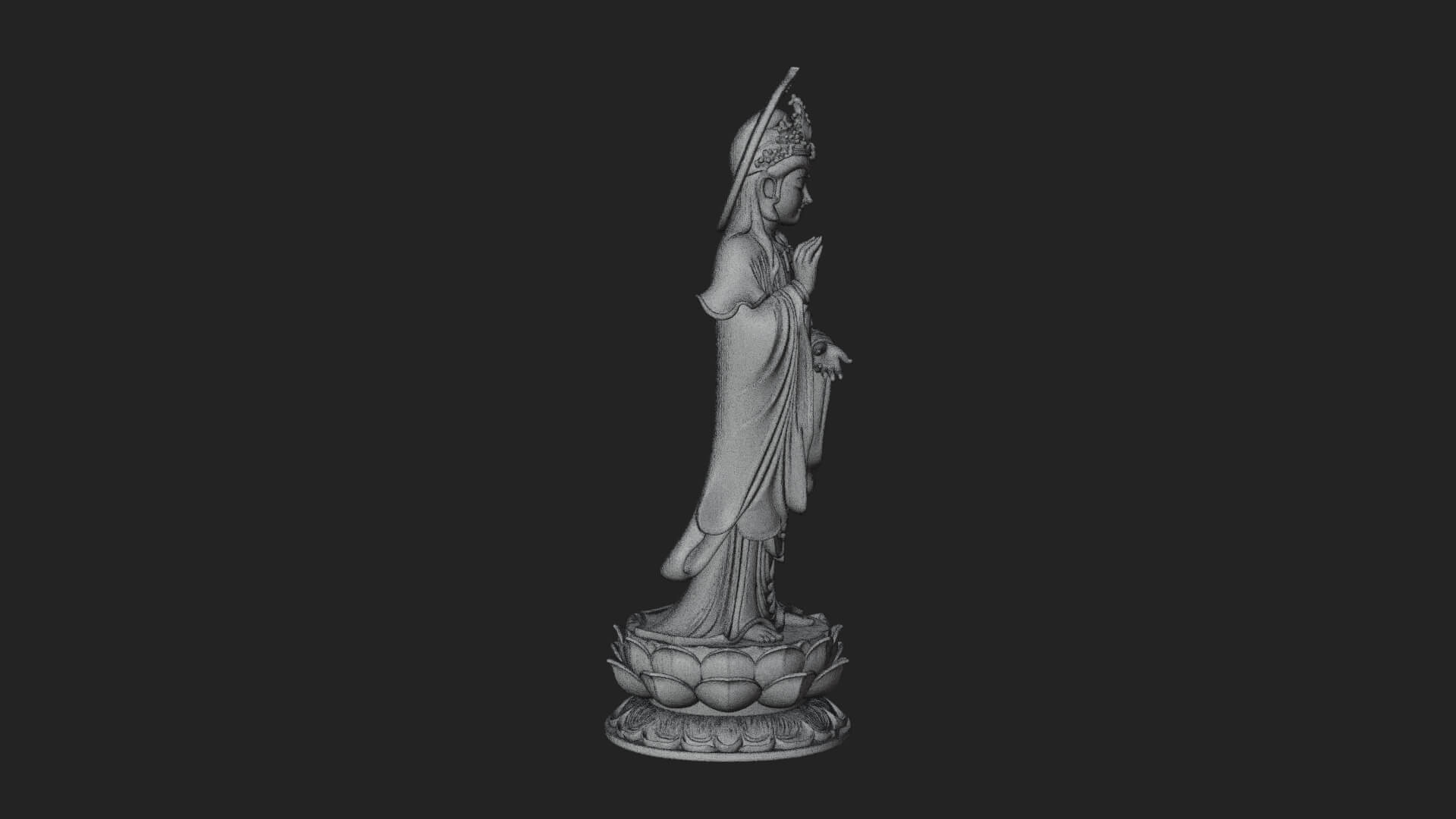 Standing Guanyin on Lotus Statue Design 7 3D Print Model 3D Model