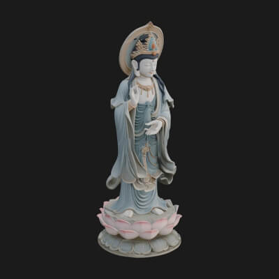 Standing Guanyin on Lotus Statue Design 7 3D Print Model