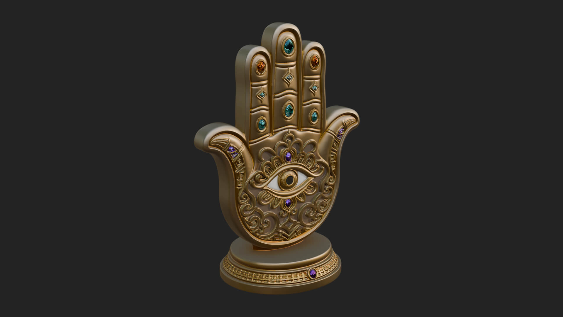 Standing Hamsa Hand Ornament Design 5 3D Print Model 3D Model